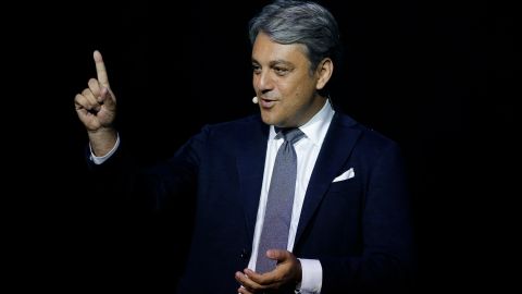 Luca de Meo delivers a speech in 2018.