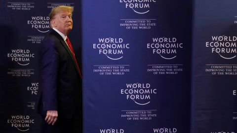 President Donald Trump leaves after a news conference at the World Economic Forum in Davos, Switzerland.