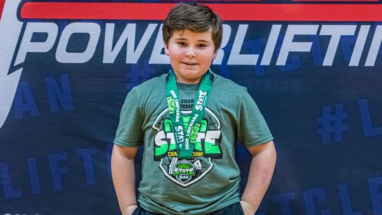 Tate Fegley, 9, broke three records for his age and weight class at the 2020 USA Powerlifting Louisiana State Championship.  