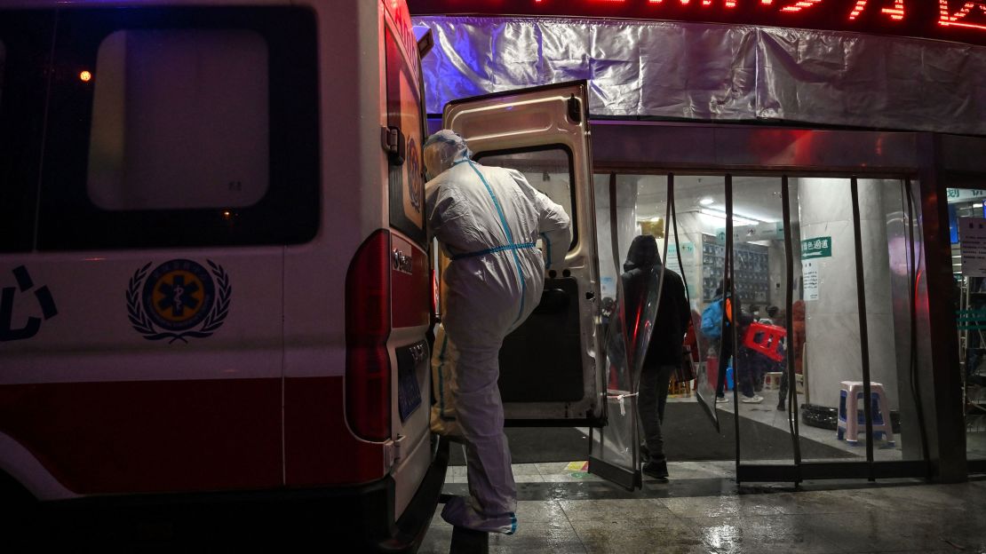 A member of the medical staff at the Wuhan Red Cross Hospital in Wuhan on January 25.