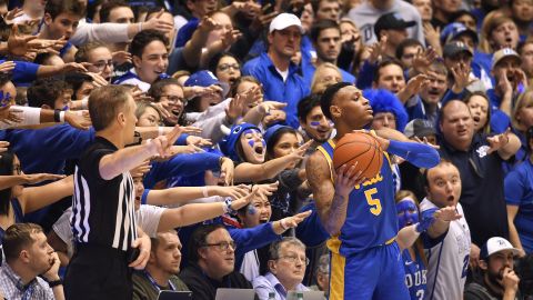 The Cameron Crazies taunt Pitt's Au'Diese Toney during Tuesday's game. 