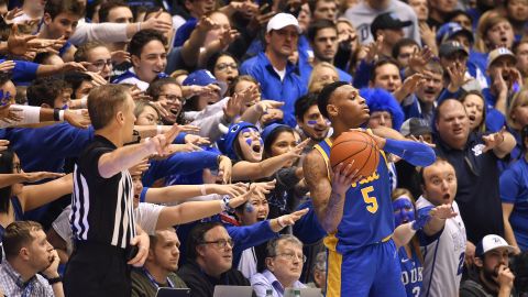 The Cameron Crazies taunt Pitt's Au'Diese Toney during Tuesday's game.