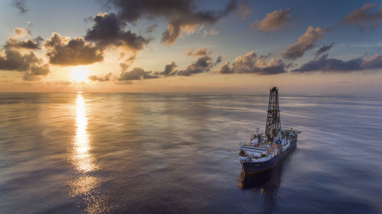 The JOIDES Resolution (pictured 2017) is one of the scientific community's only available drilling vessels. A 41-year-old converted oil exploration ship, her drill string can reach depths in excess of 8,000 meters below the ocean surface.