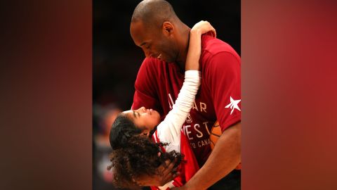 Kobe Bryant #24 of the Los Angeles Lakers and the Western Conference warms up with daughter Gianna Bryant during the NBA All-Star Game 2016.
