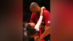 TORONTO, ON - FEBRUARY 14:  Kobe Bryant #24 of the Los Angeles Lakers and the Western Conference warms up with daughter Gianna Bryant during the NBA All-Star Game 2016 at the Air Canada Centre on February 14, 2016 in Toronto, Ontario. NOTE TO USER: User expressly acknowledges and agrees that, by downloading and/or using this Photograph, user is consenting to the terms and conditions of the Getty Images License Agreement.  (Elsa/Getty Images)