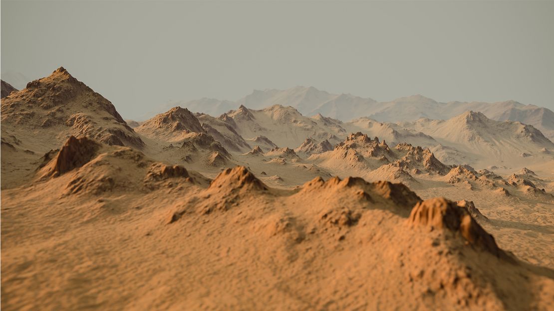A view of Hale Crater on Mars, created by combining aerial photography and elevation mapping by HiRISE aboard the Mars Reconnaissance Orbiter.