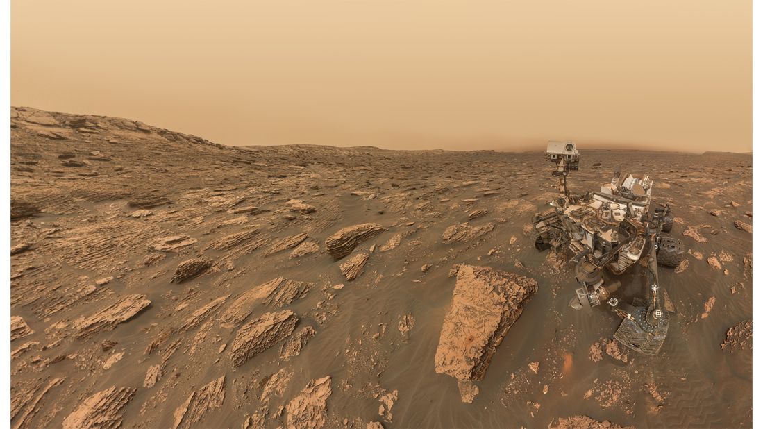 "MSL Self Portrait" -- A self portrait of the Curiosity Rover captured by the rover's arm-mounted camera.