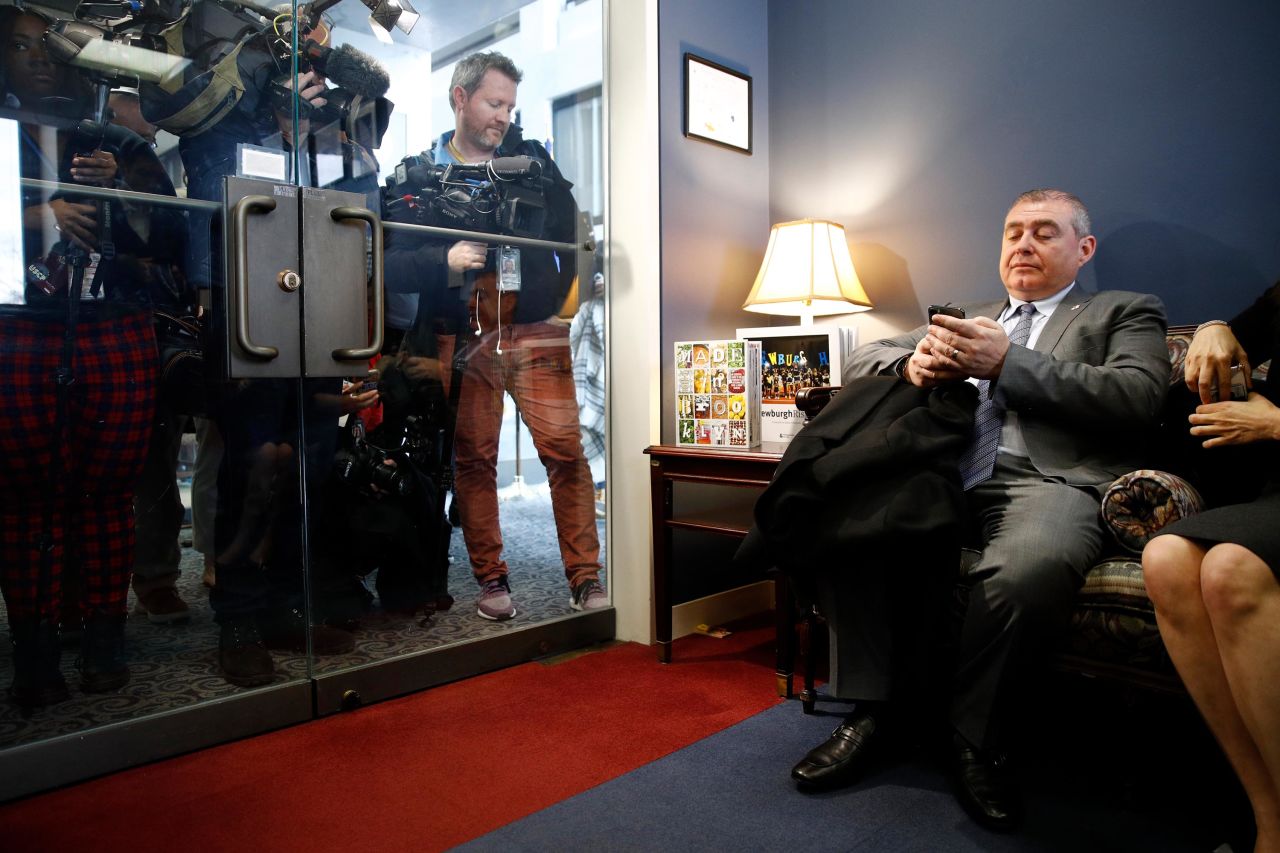 Lev Parnas, an indicted associate of Rudy Giuliani with ties to Ukraine, looks at his phone as he waits in the office of Senate Minority Leader Chuck Schumer on January 29. Parnas' work in Ukraine with Giuliani, the President's personal attorney, <a href="https://www.cnn.com/2020/01/16/politics/lev-parnas-cnn-interview/index.html" target="_blank">stood at the center of the impeachment inquiry.</a>
