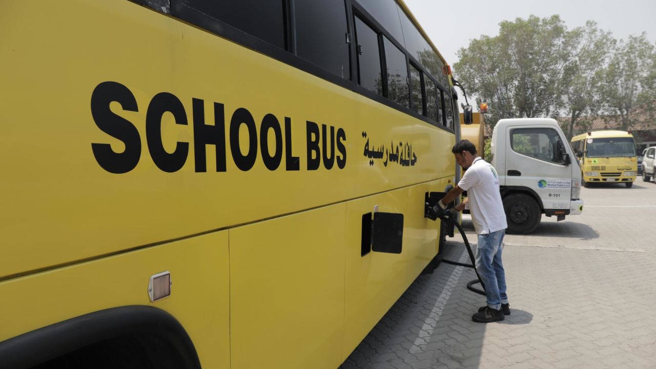 Neutral Fuels biodiesel being pumped into a school bus.