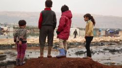 A screenshot of children at a camp in rebel-held Syria.