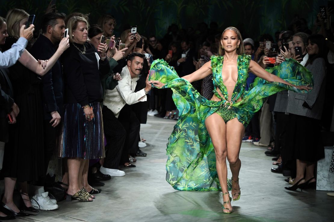 Jennifer Lopez walks the runway at the Versace show during the Milan Fashion Week Spring-Summer 2020.