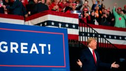 President Donald Trump arrives to speak at a campaign rally at the Wildwoods Convention Center Oceanfront, Tuesday, Jan. 28, 2020, in Wildwood, N.J. (AP Photo/ Evan Vucci)