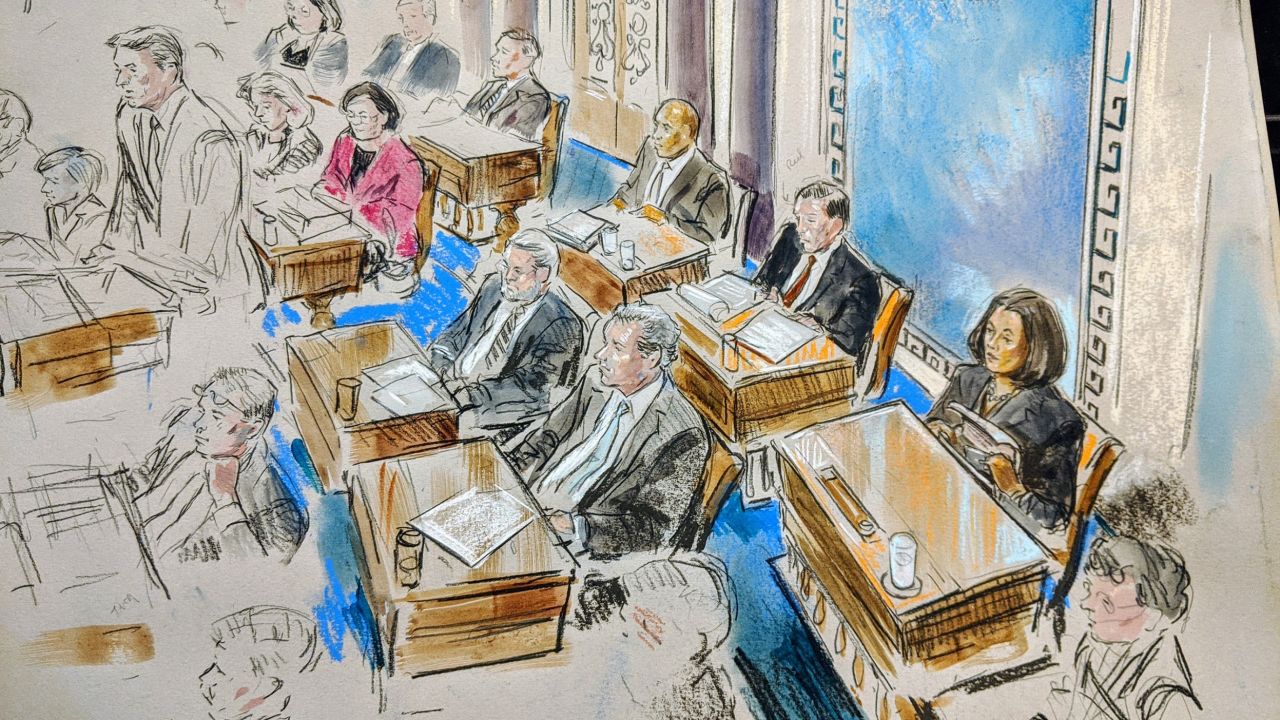 Democratic senators watch the impeachment trial on January 30, 2020