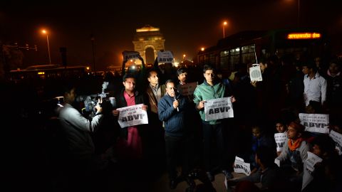 The father of Indian gang rape victim 'Nirbhaya' addresses a rally in New Delhi on December 20, 2015, held to protest the release of a juvenile rapist.