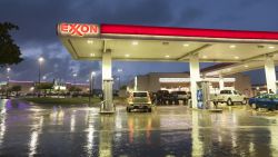 Exxon gas station at night in Dallas, Texas, United States, April 27, 2016.
