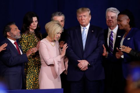Faith leaders pray with Trump in Miami during a rally for evangelical supporters in January 2020.
