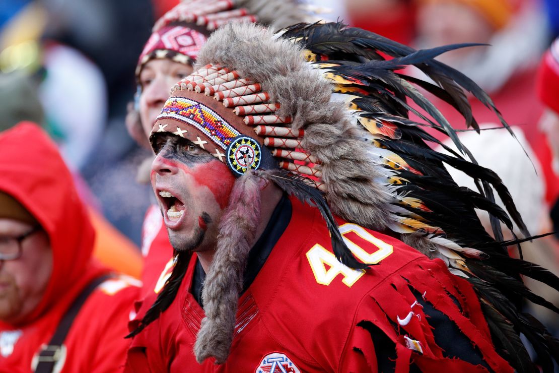 Kansas City Chiefs fan yells during the AFC Championship game against the Tennessee Titans at Arrowhead Stadium on January 19, 2020 in Kansas City, Missouri.