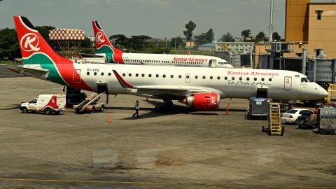 Kenya Airways planes seen parked at Jommo Kenyatta International airport in Nairobi on June 17, 2019. (Photo by SIMON MAINA / AFP)        (Photo credit should read SIMON MAINA/AFP via Getty Images)