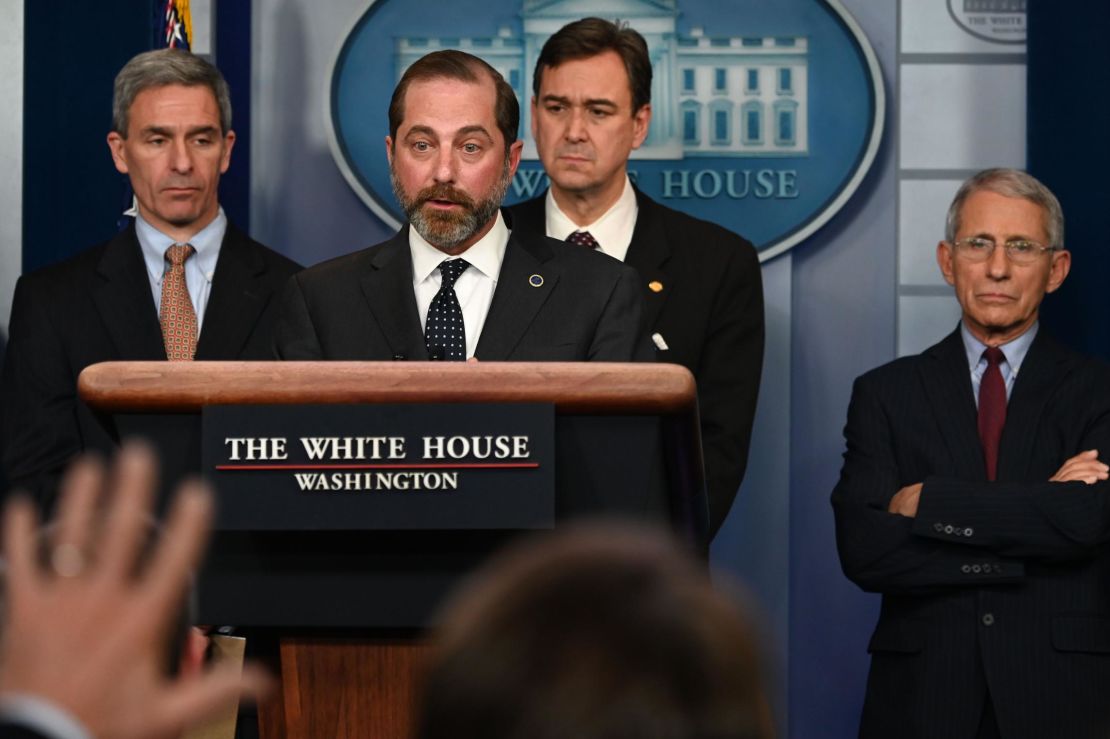US Secretary of Health and Human Services Alex Azar takes questions during a briefing with members of the president's Coronavirus Task Force on January 31.