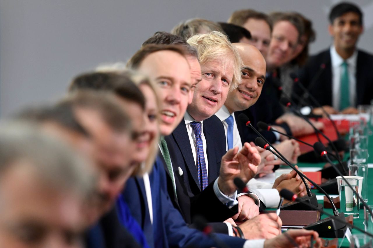 British Prime Minister Boris Johnson chairs a cabinet meeting at the University of Sunderland in northeast England.
