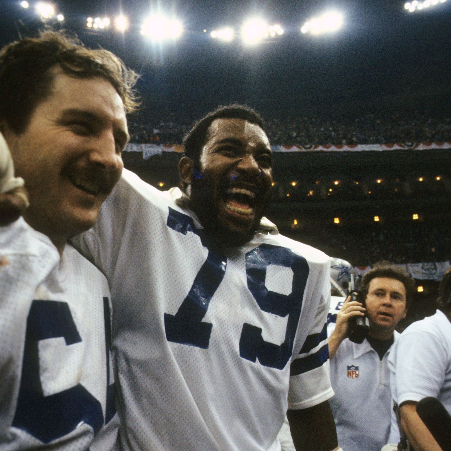 <strong>Super Bowl XII (1978):</strong> A dominating performance by Dallas' "Doomsday Defense" led to the first and only time that two players would share the Super Bowl MVP award. Defensive linemen Randy White, left, and Harvey Martin helped the Cowboys force eight turnovers and defeat Denver 27-10.