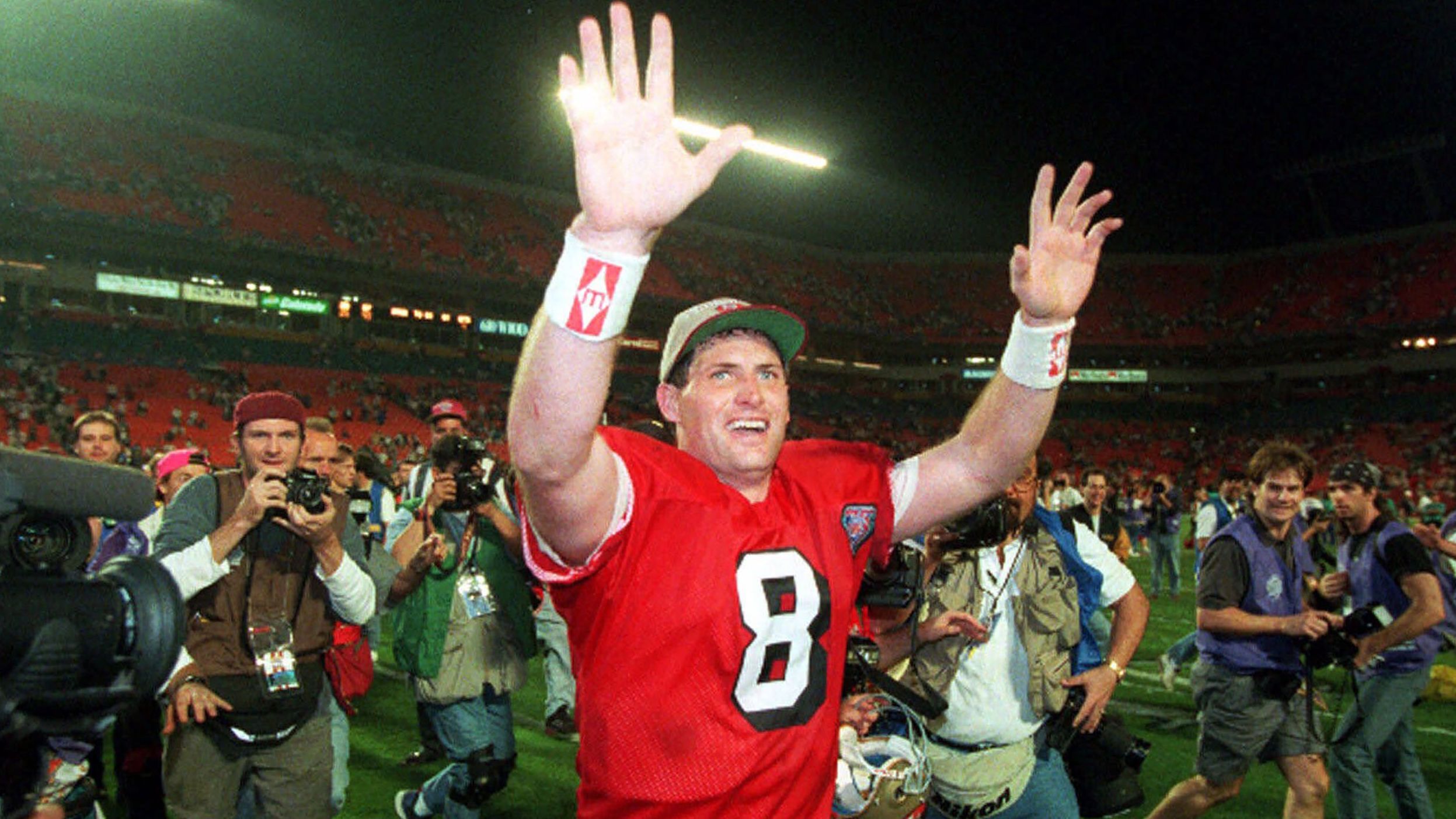 <strong>Super Bowl XXIX (1995):</strong> After serving as Joe Montana's backup for several years, San Francisco quarterback Steve Young got his moment to shine in 1995. Young threw for a Super Bowl-record six touchdowns as the 49ers defeated the San Diego Chargers 49-26.