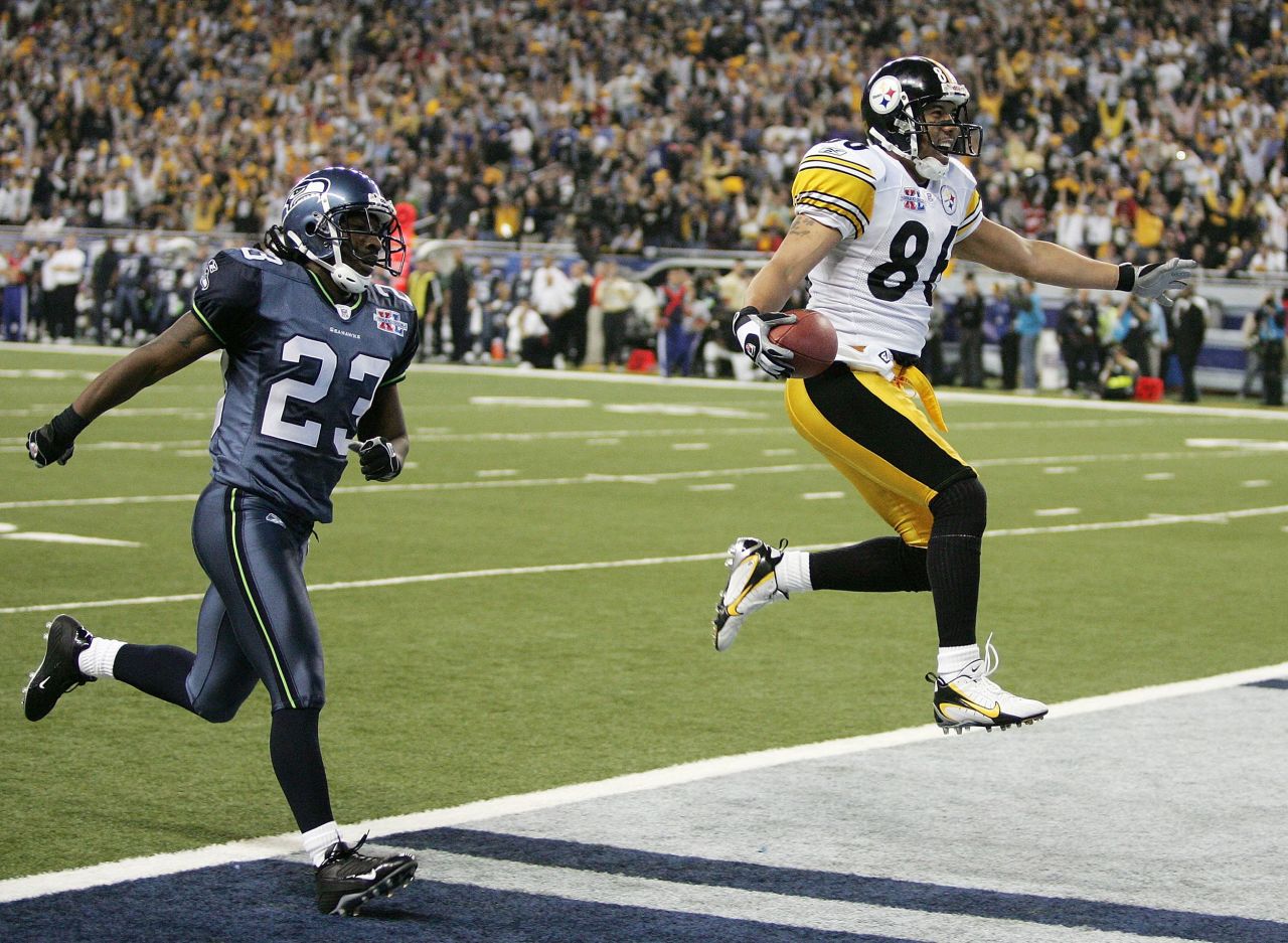 <strong>Super Bowl XL (2006):</strong> Pittsburgh wide receiver Hines Ward struts into the end zone during the Steelers' 21-10 victory over Seattle. Ward had 123 yards on five catches as the Steelers won their first Super Bowl since 1980. 