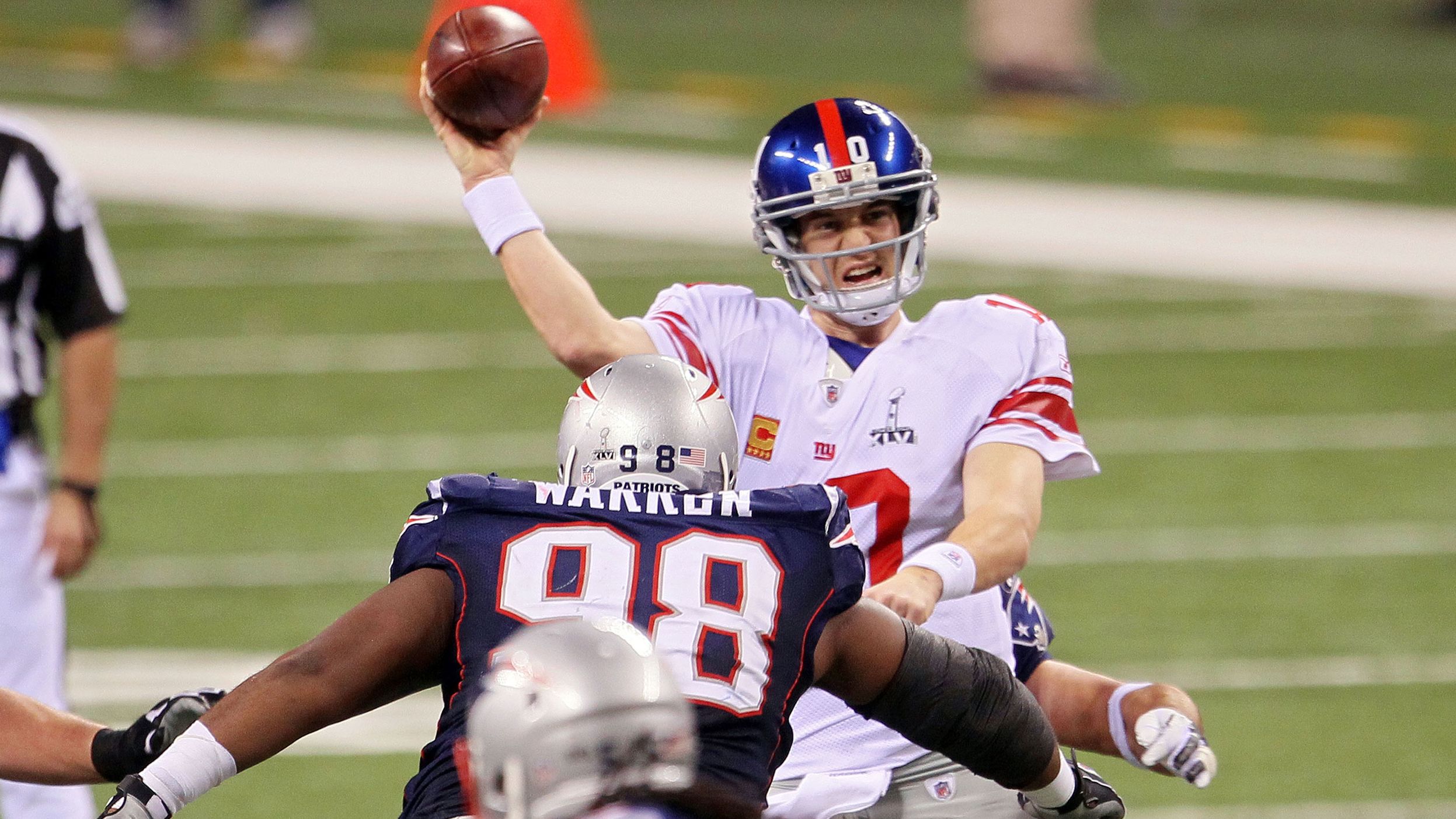 <strong>Super Bowl XLVI (2012):</strong> Eli Manning did it to the Patriots again, as the New York Giants beat New England in a Super Bowl rematch from 2008. Manning had 296 yards passing this time as the Giants won 21-17.