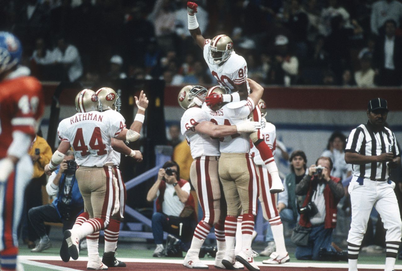 <strong>Largest margin of victory in a Super Bowl:</strong> San Francisco demolished Denver 55-10 in 1990, winning by a record 45 points. It was the 49ers' fourth Super Bowl title in nine years. 