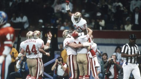 <strong>Largest margin of victory in a Super Bowl:</strong> San Francisco demolished Denver 55-10 in 1990, winning by a record 45 points. It was the 49ers' fourth Super Bowl title in nine years. 
