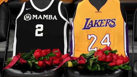 Two seats at Staples Center were adorned with the jerseys of Gianna and Kobe Bryant.