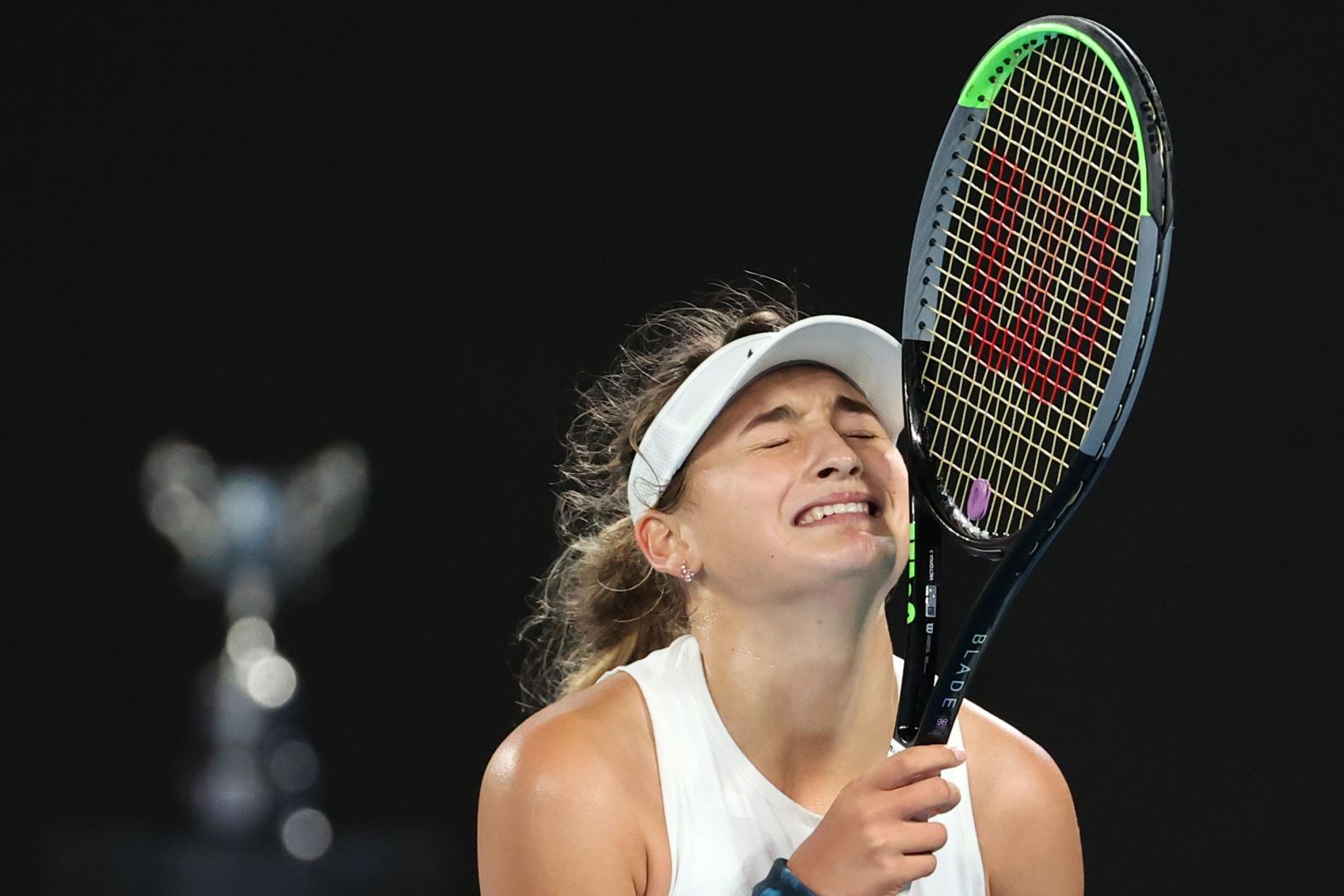 Andorra's Victoria Jimenez Kasintseva reacts after beating Poland's Weronika Baszak in the junior girls' singles final on February 1.