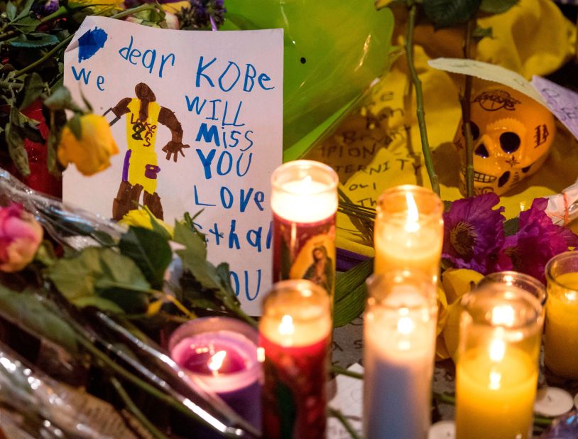 A makeshift memorial outside Staples Center in Los Angeles on January 31.