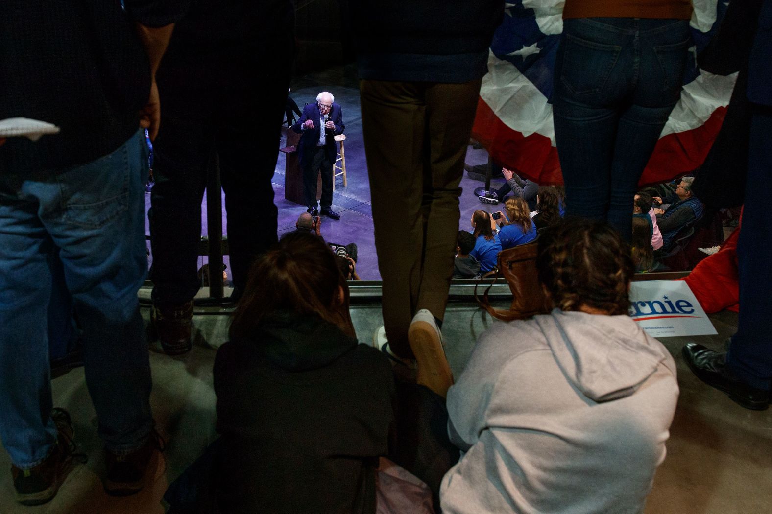 Sanders speaks at a campaign event in Indianola, Iowa, on February 1.