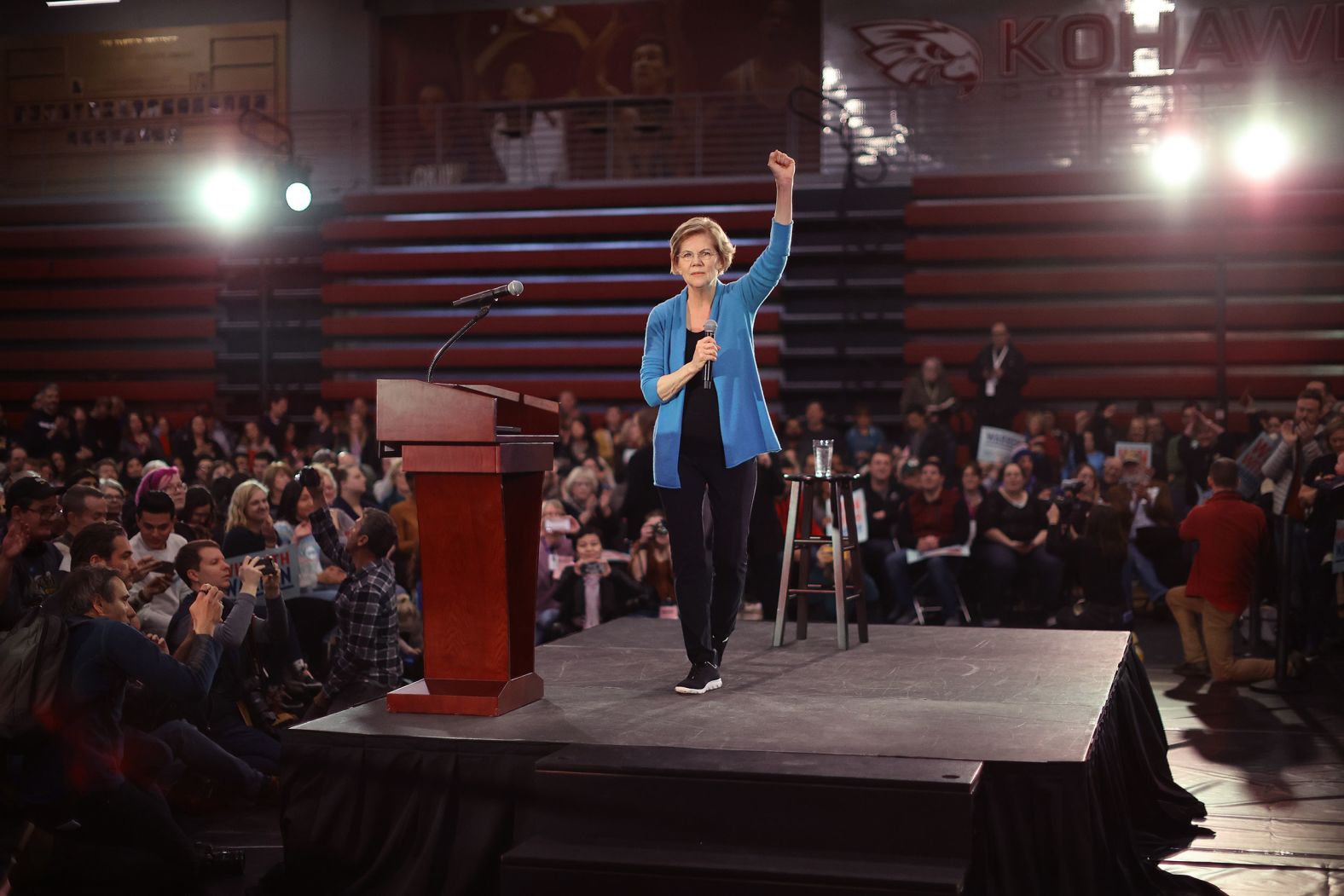 Warren speaks in Cedar Rapids on February 1.