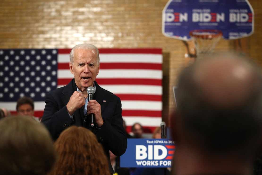 Biden speaks during a campaign event on February 01 in Cedar Rapids, Iowa.