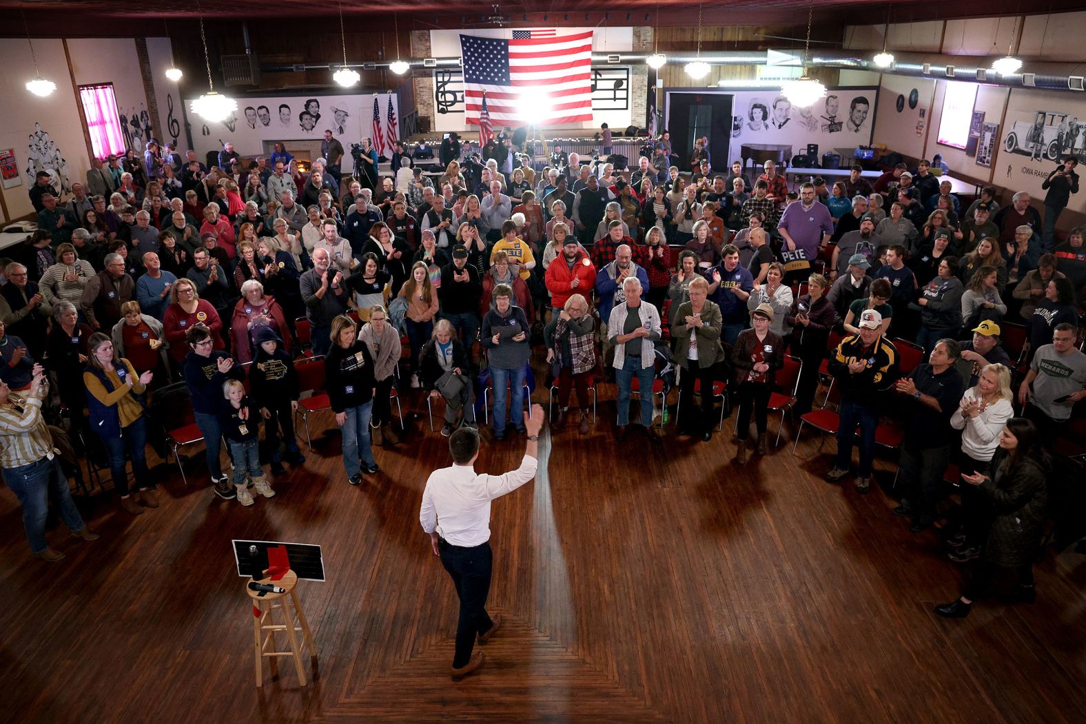 Buttigieg finishes a speech in Oelwein, Iowa, on February 1.