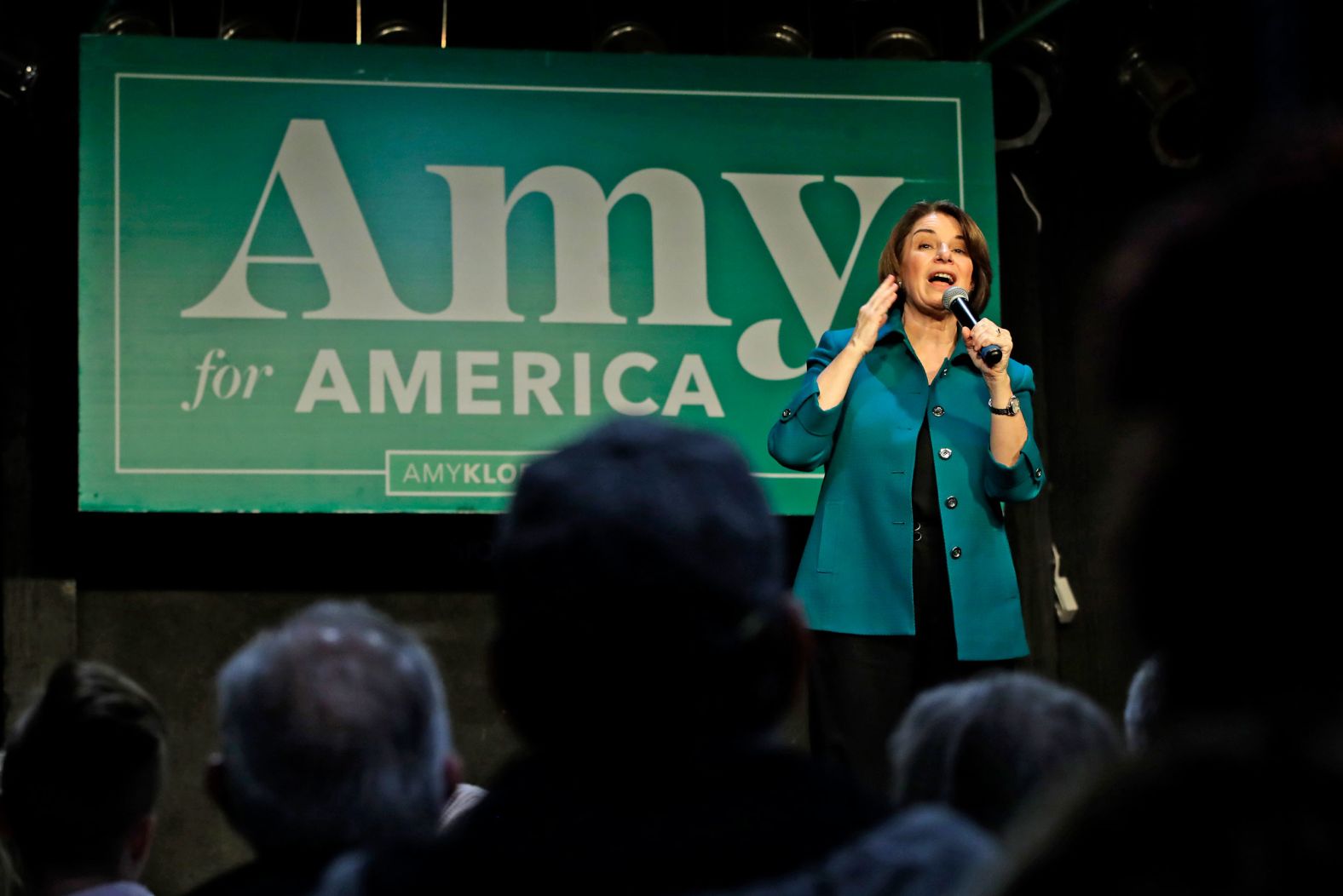 Klobuchar addresses a gathering in Sioux City, Iowa, on February 1.