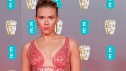 US actress Scarlett Johansson poses on the red carpet upon arrival at the BAFTA British Academy Film Awards at the Royal Albert Hall in London on February 2, 2020. (Photo by Tolga AKMEN / AFP) (Photo by TOLGA AKMEN/AFP via Getty Images)
