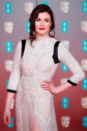 Comedian Aisling Bea arrives in a sequined dress.