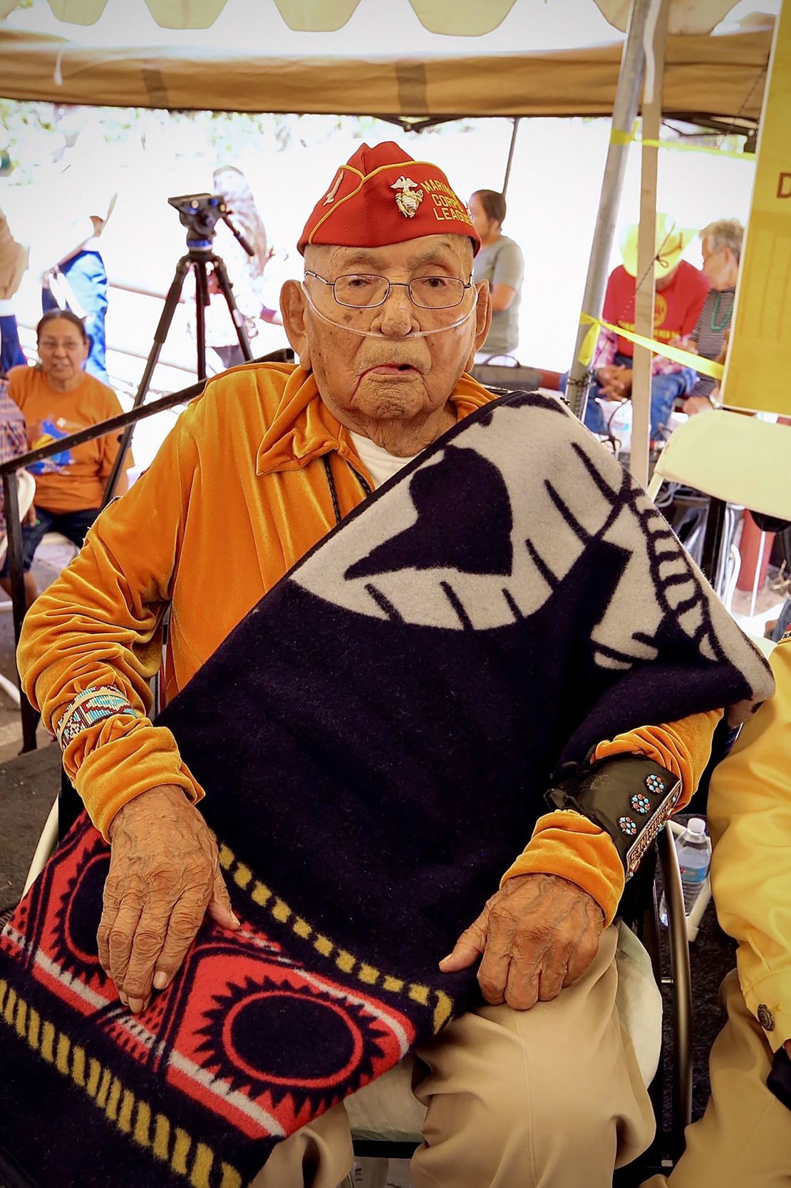 Navajo Code Talker Joe Vandever Sr. celebrates the annual Navajo Code Talker Day in Window Rock, Arizona, on August 14, 2019.