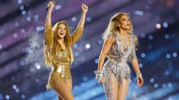 Shakira and Jennifer Lopez perform during the Pepsi Super Bowl LIV Halftime Show at Hard Rock Stadium in Miami Gardens, Fla., on Sunday, Feb. 2, 2020. (Al Diaz/Miami Herald/Tribune News Service via Getty Images)