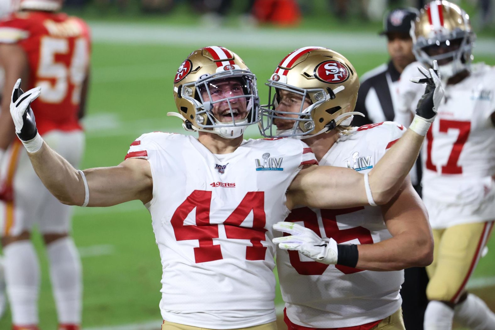 Juszczyk celebrates his touchdown catch.