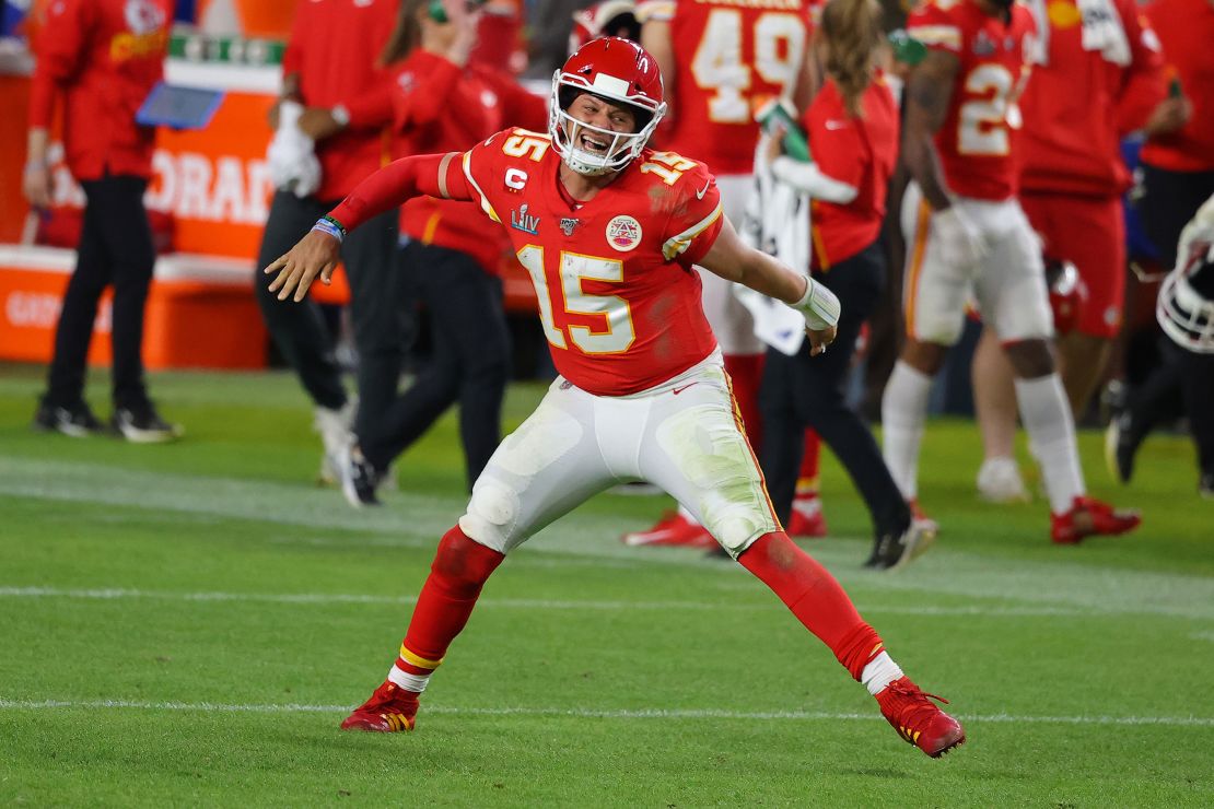 Mahomes was crowned Super Bowl MVP after leading his team to victory, throwing two touchdowns and rushing for a touchdown too.