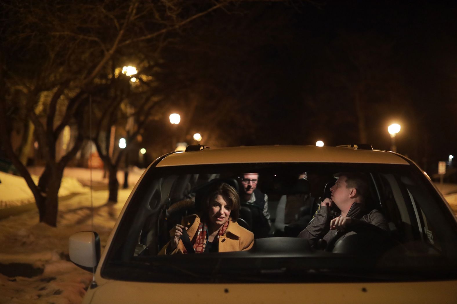 Klobuchar leaves a campaign event in Cedar Falls, Iowa, on February 1.