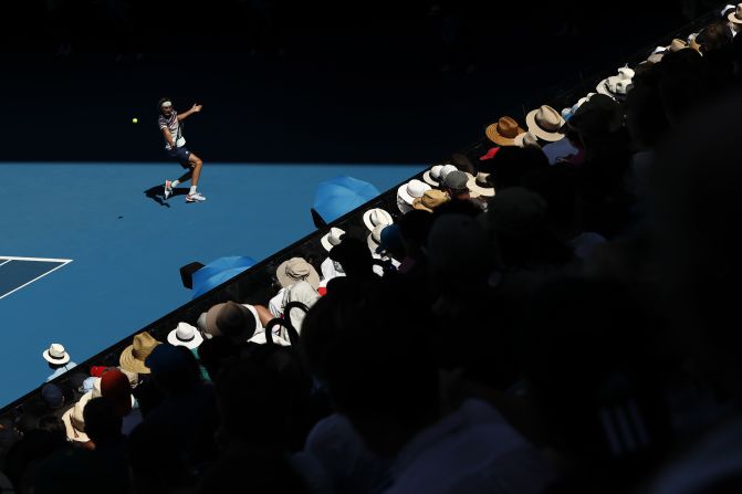 Alexander Zverev plays a backhand during an Australian Open match on Wednesday, February 29.