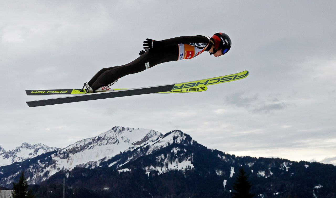 Norwegian ski jumper Maren Lundby competes in a World Cup event in Oberstdorf, Germany, on Saturday, February 1.