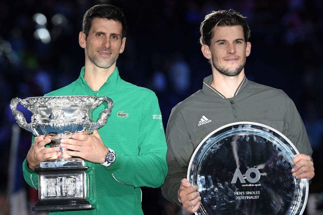 Djokovic (left) defeated Thiem in five sets having trailed 2-1 to the Austrian in the final. 