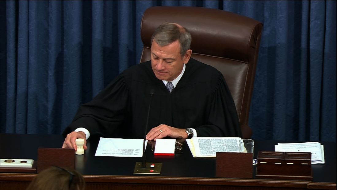Roberts ends the impeachment trial after Trump was acquitted.