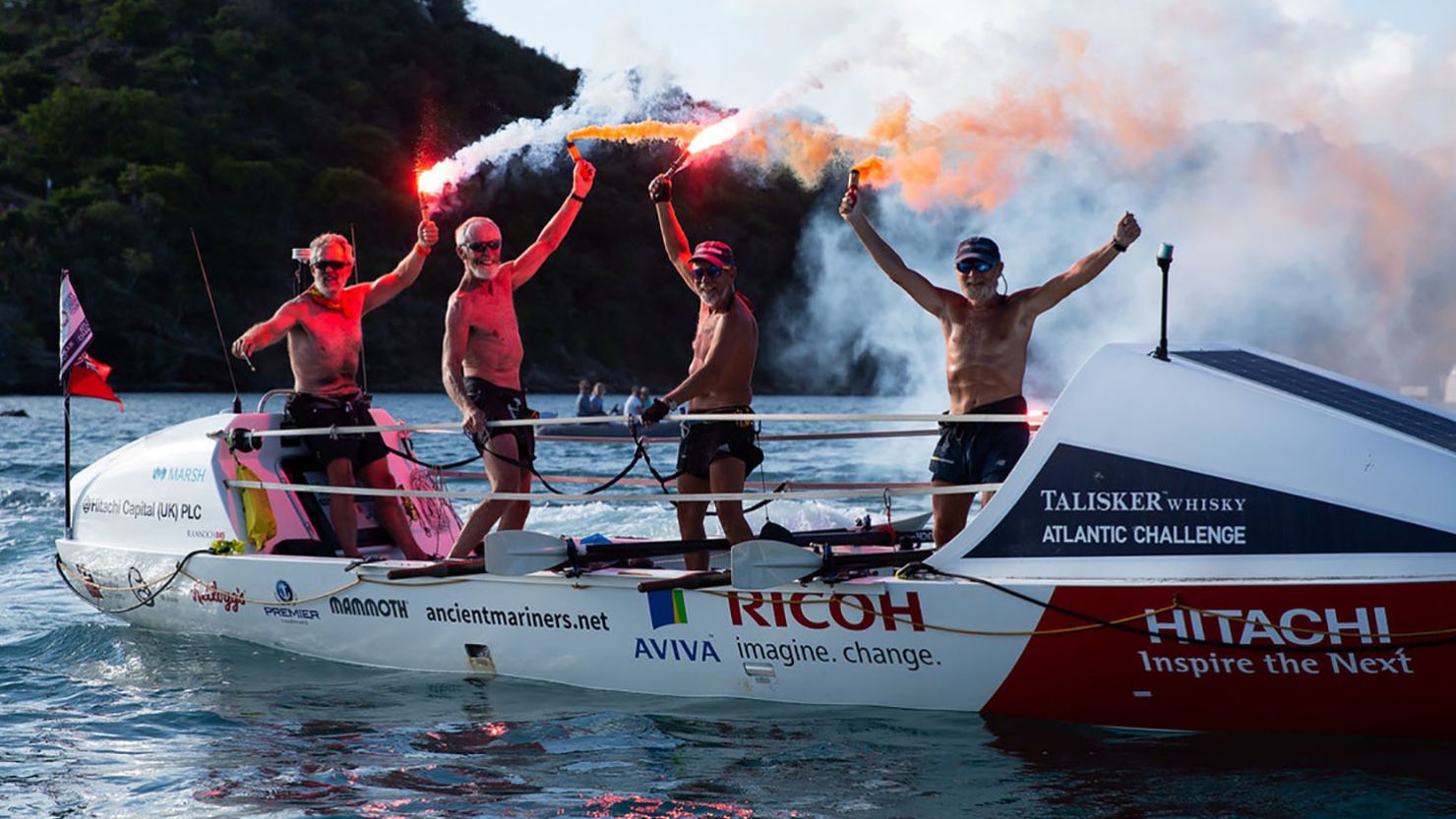 The men claimed the world record for the oldest crew of four to row across the Atlantic.